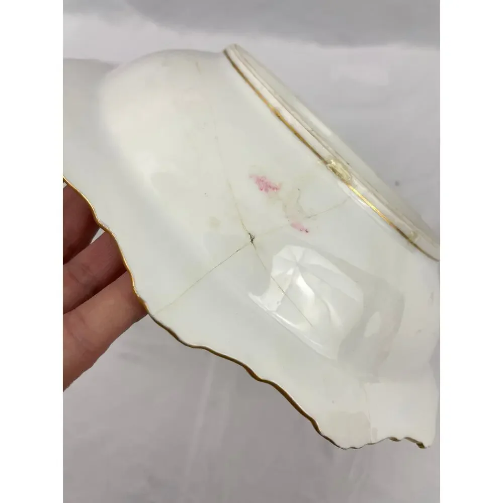 Antique Limoges Bowl France Handpainted Pink Roses Gold Accent Artist Signed VTG - Picture 6 of 15